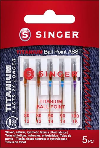 SINGER Titanium Ball Point Needles, 80/11-100/16 (5)